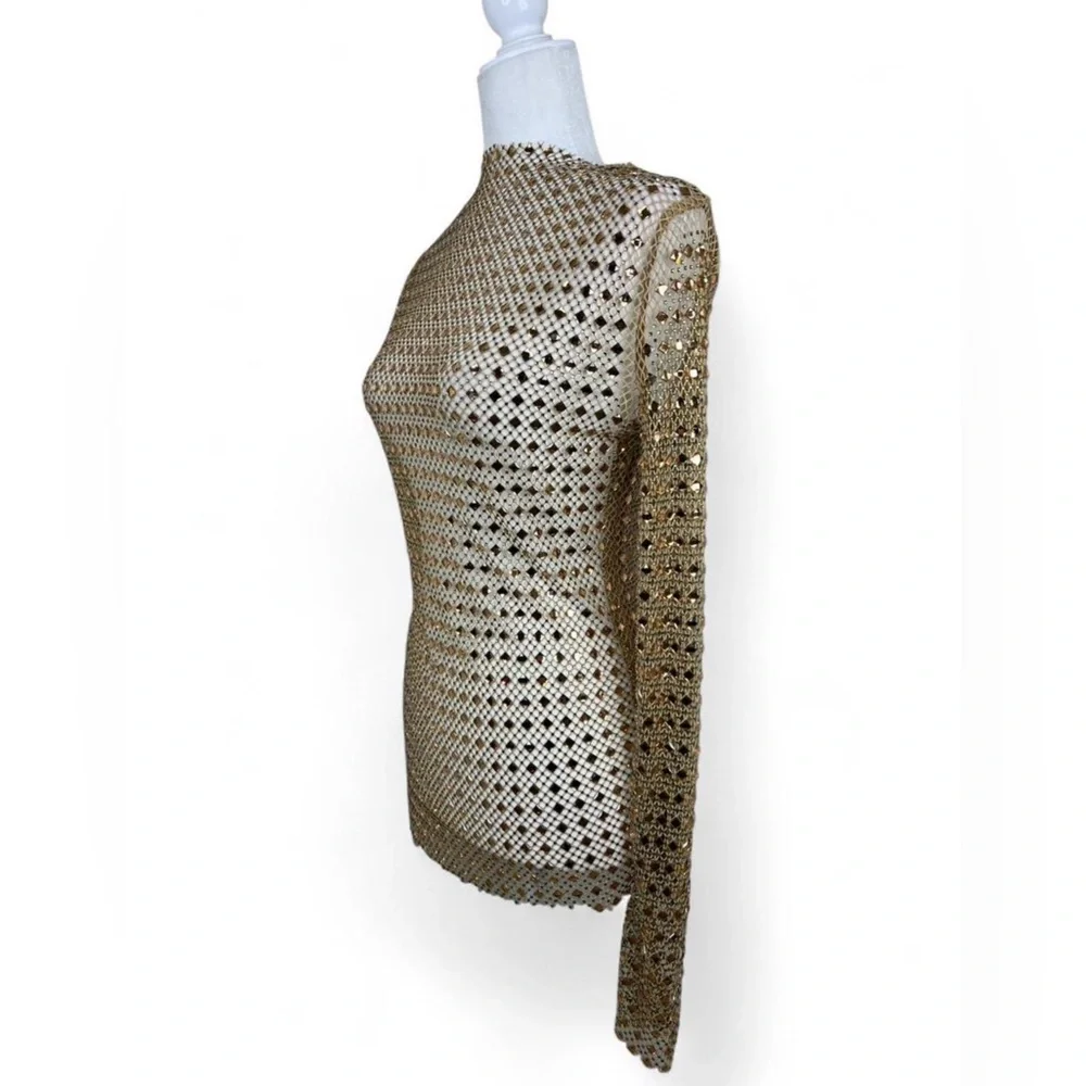NWT Nookie Fame Long Sleeve Mesh Top in gold